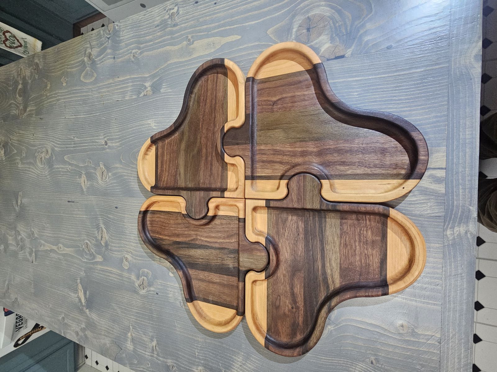 Nested charcuterie serving trays, pieces joined together